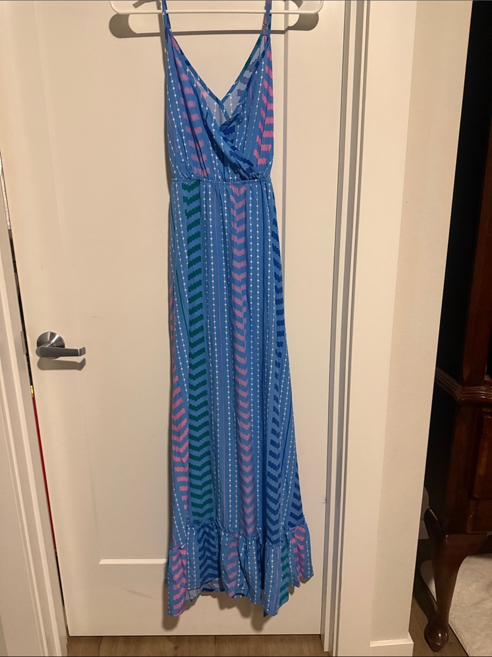 Cupshe Blue Striped Maxi Dress with Pink & Green Accents